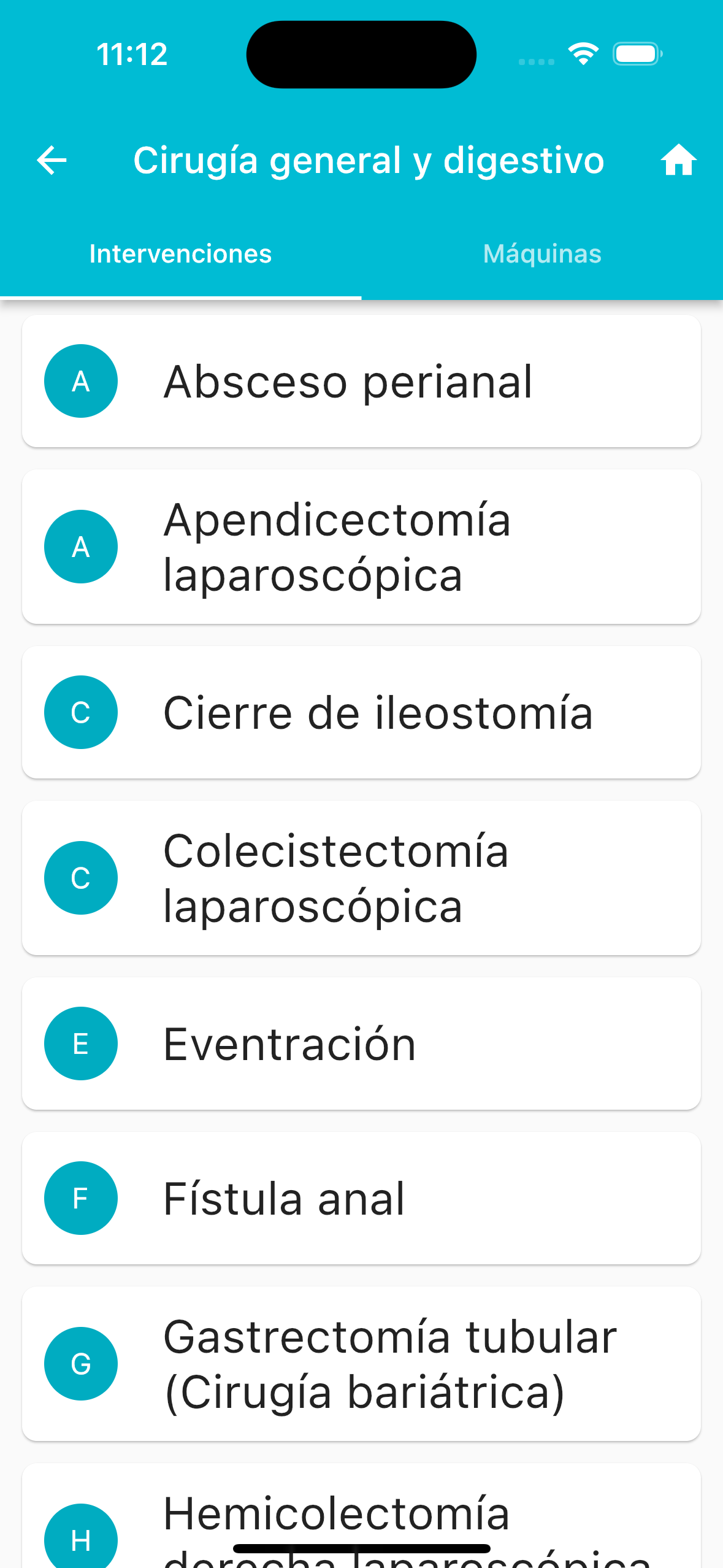 Pantalla de especialidad